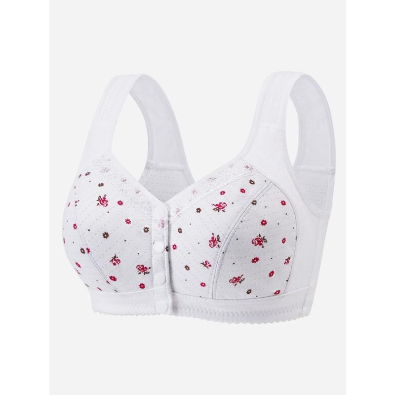 Supportive Wireless Bra with Front Buttons and Breathable Cotton Fabric