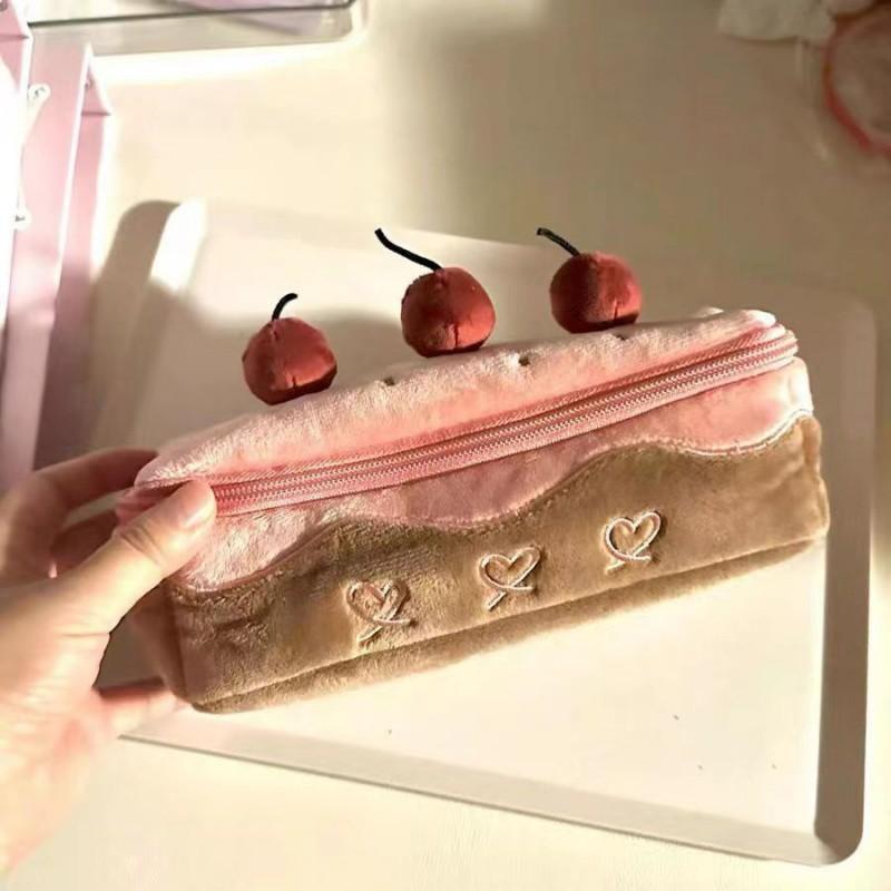 

Cute Plush Cherry Cake Pen Case Exquisite Pen Storage Bag Large Capacity Student Stationery Bag Korean Cosmetic Pencil Pouch