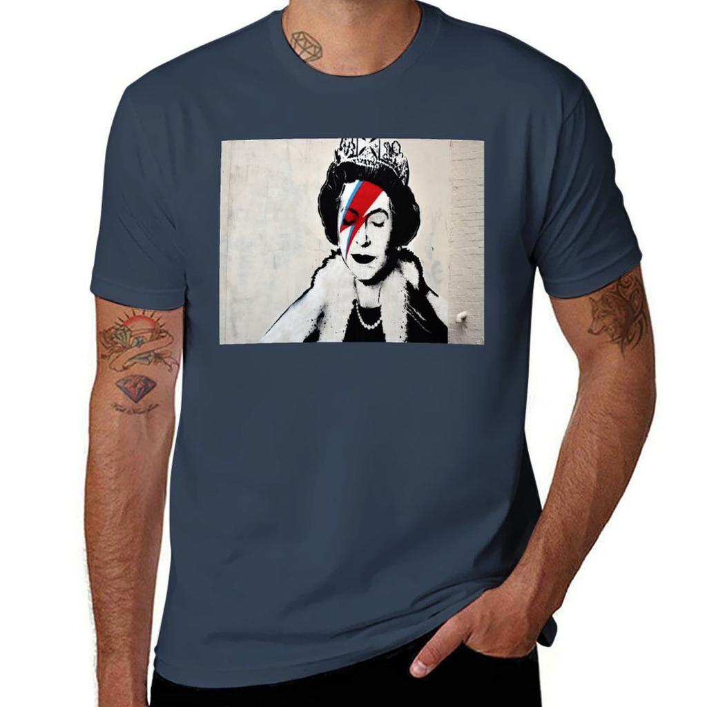 Bansky Street Art Queen Elizabeth Lightning Bowie Tshirt Lightweight Basic Short Sleeve Shirt Tshirt