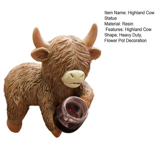 Drinking Highland Cow Figurine Holding Wine Beer Cup Highland Cattle Statue Resin Animal Sculpture Outdoor Garden Flower Pot Hugger Ornament