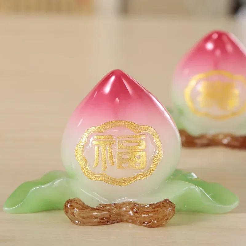 

1 шт. китайская скульптура из смолы, украшение для дома, зал Будды, персиковое украшение, подарок на день рождения старика, настольные поделки ручной работы 10x6.5cm