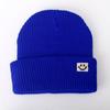 Cute Smiley Face Label Wool Hat Women's Autumn and Winter Warm Trend Versatile Ear Protector Black Knitted Hat Men