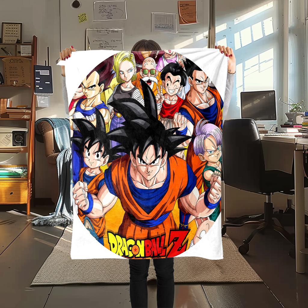 1 ks flanelová deka s potiskem Son Goku, Vysoce kvalitní pro všechna roční období, Domácí dekorace, Teplo a pohodlí, Perfektní jako vánoční dárky