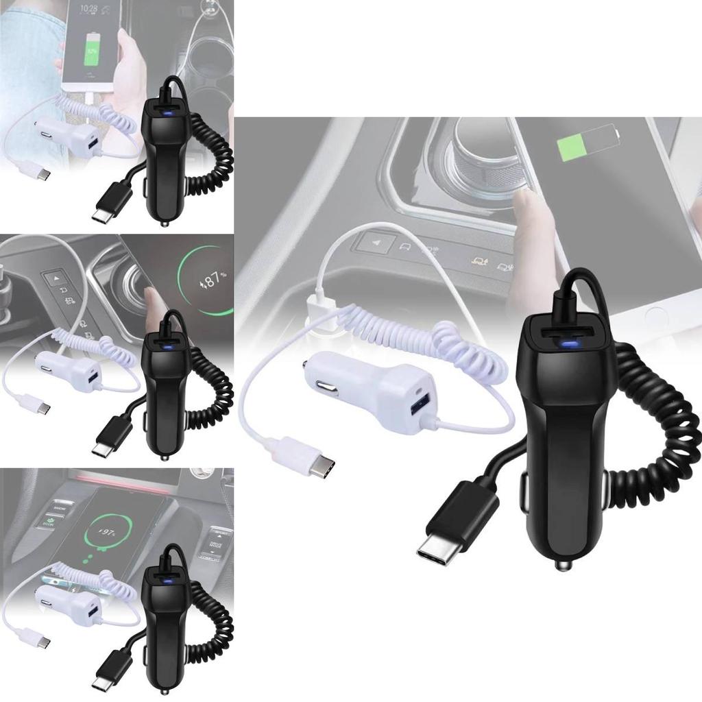 High Power Type-c Car Charger With Built-in Cable 5v3a Fast Charging For Usb Devices