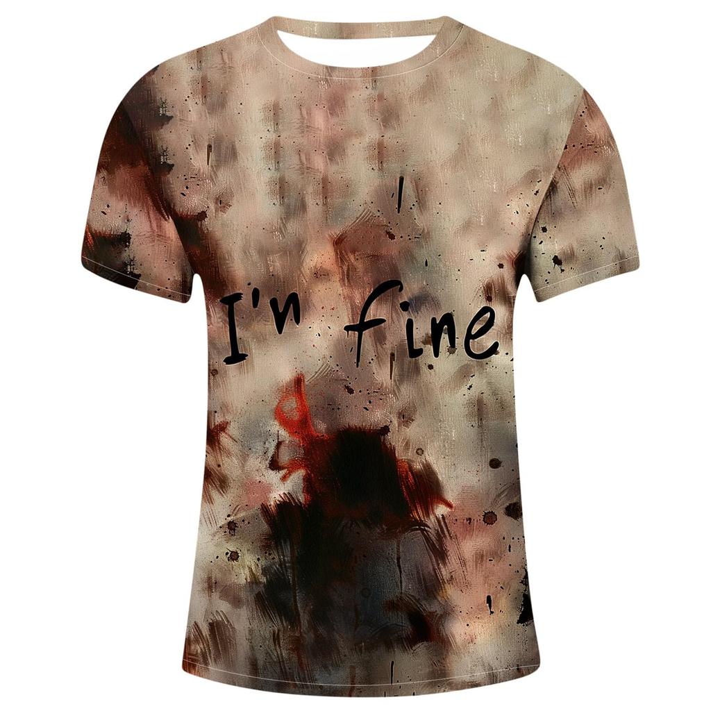 Pánská módní košile s krátkým rukávem a kulatým výstřihem s halloweenským potiskem