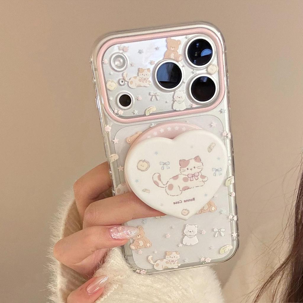 Cute Kitten Heart-Shaped Magnetic Phone Case for iPhone 16, iPhone 17, and iPhone 17 Pro Max