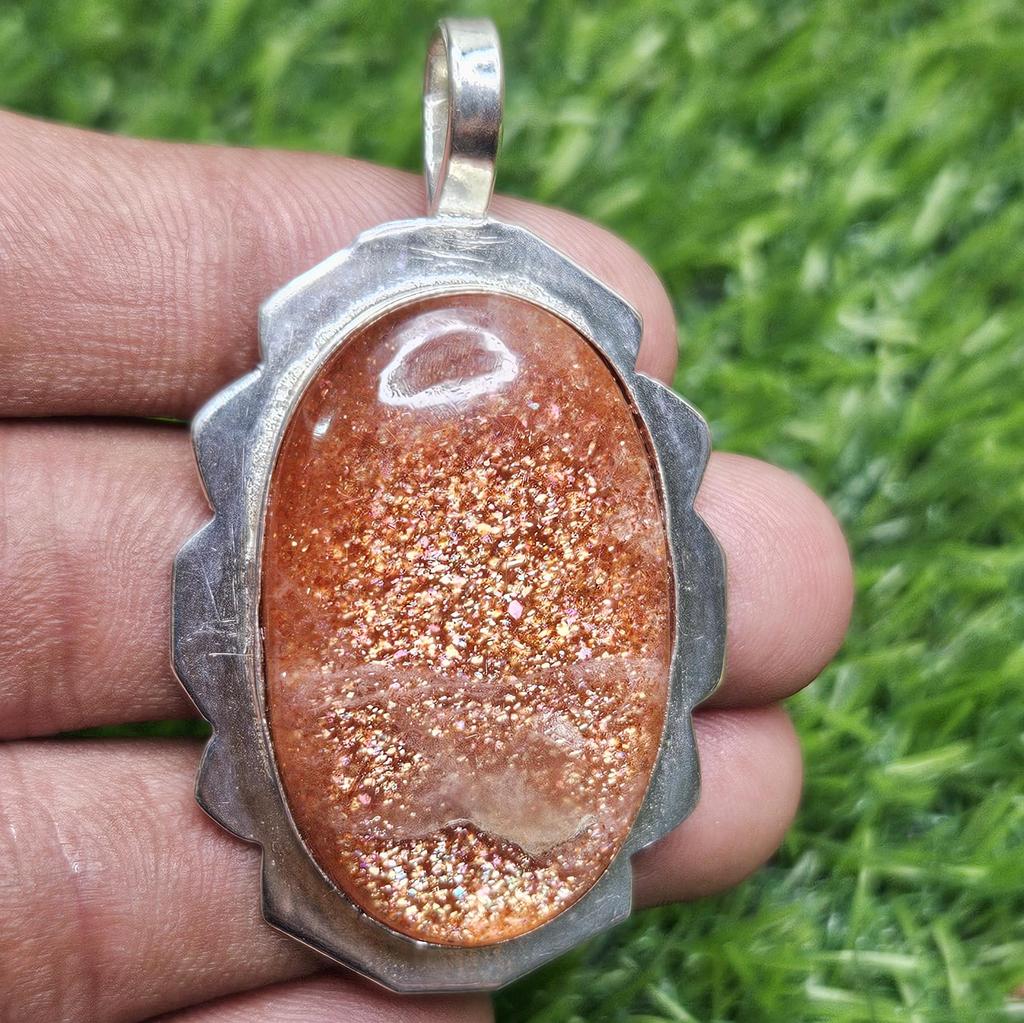 Natural Sunstone Pendant 925 sterling silver pendant gemstone pendant oval shape pendant gift for her