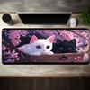 Süße Katze in Holzkiste Esports Mauspade Groß Rutschfest Waschbar Gaming Schreibtischmatte mit Rosa Blumen