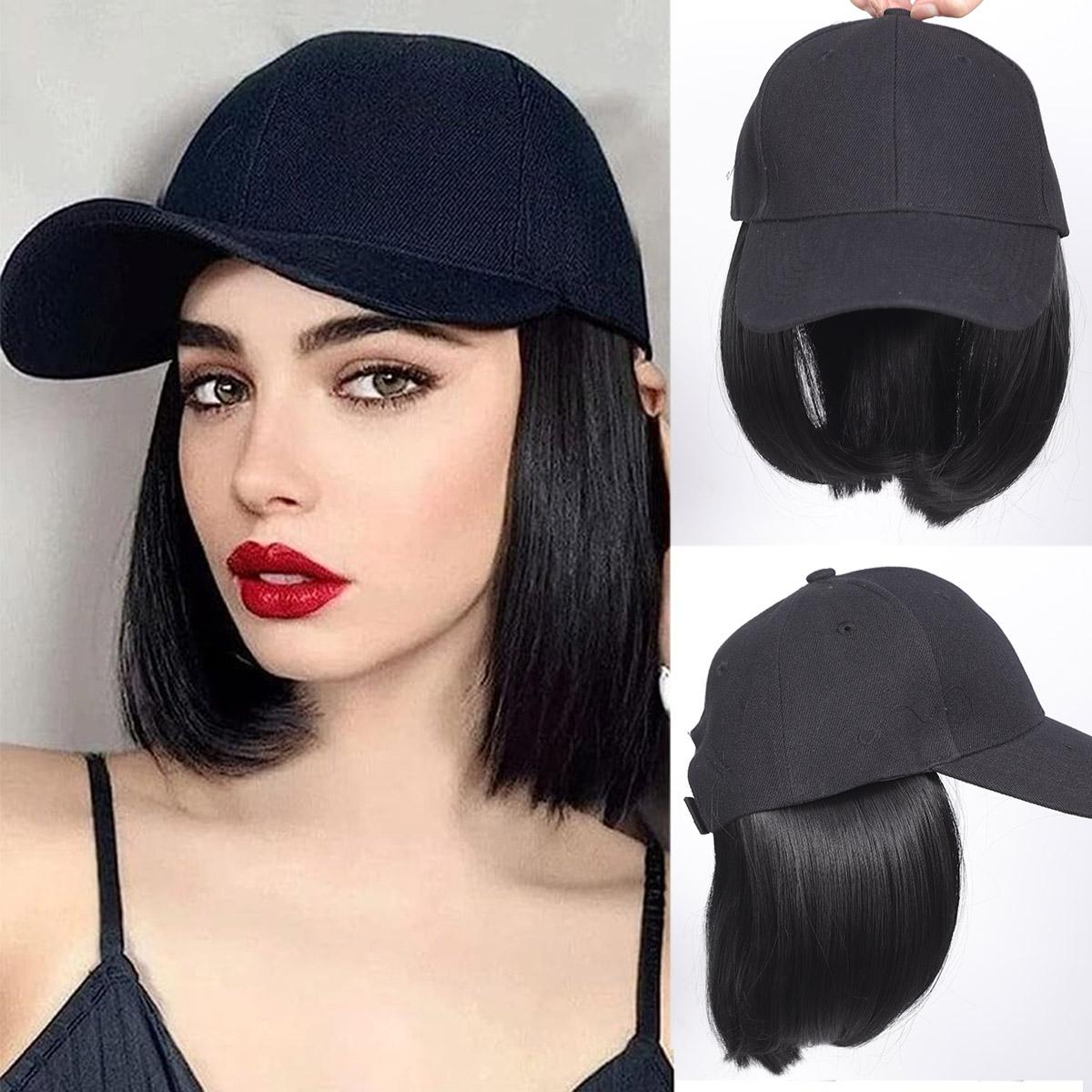 

Бейсболка с наращенными волосами для женщин, термостойкие синтетические 8-дюймовые регулируемые короткие прямые парики для замены волос в шляпе для женщин 8inch
