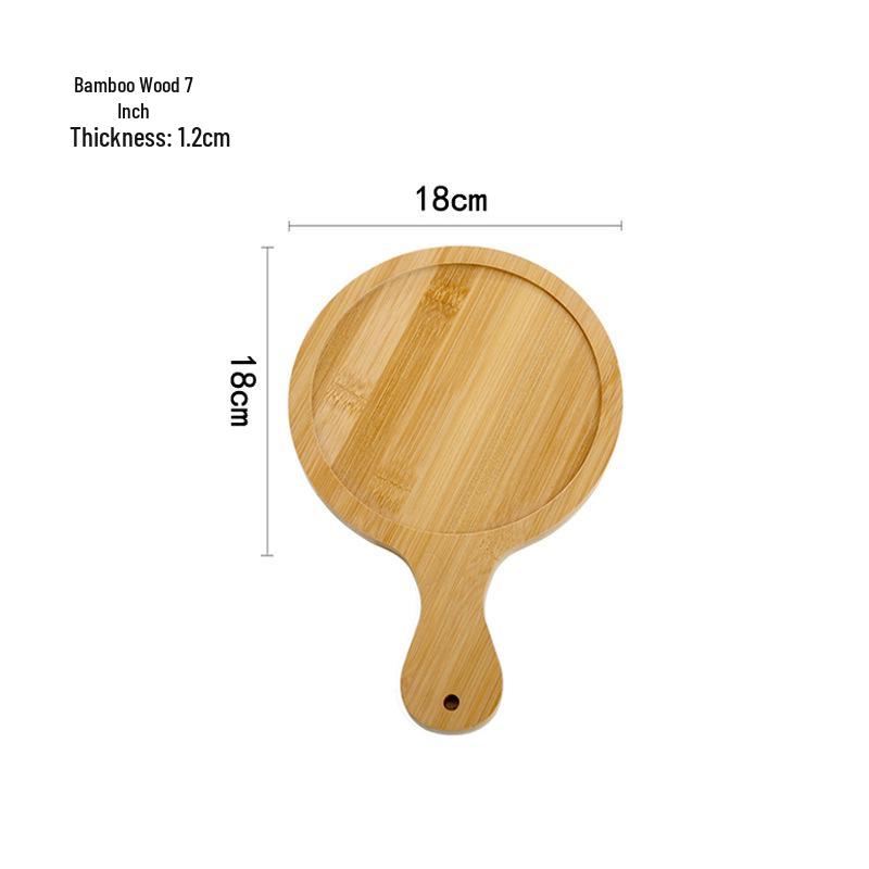 Japanese Style Bamboo & Wood Pizza Board - Round Tray with Handle (8", 9", 10")