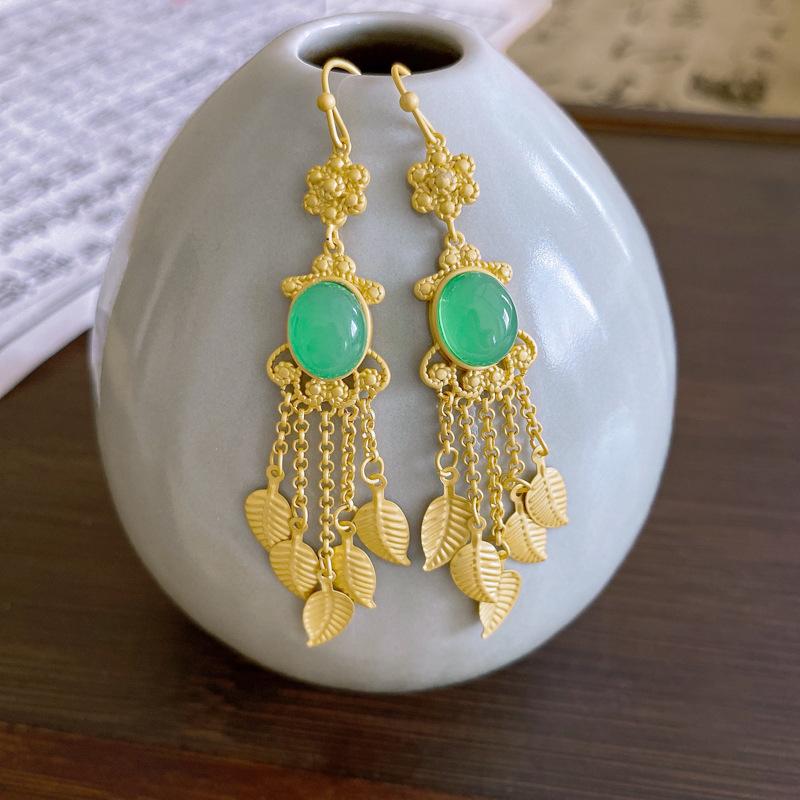 Ethnic style flower fringed earrings niche and versatile Chinese style earrings temperament light luxury high-end earrings women