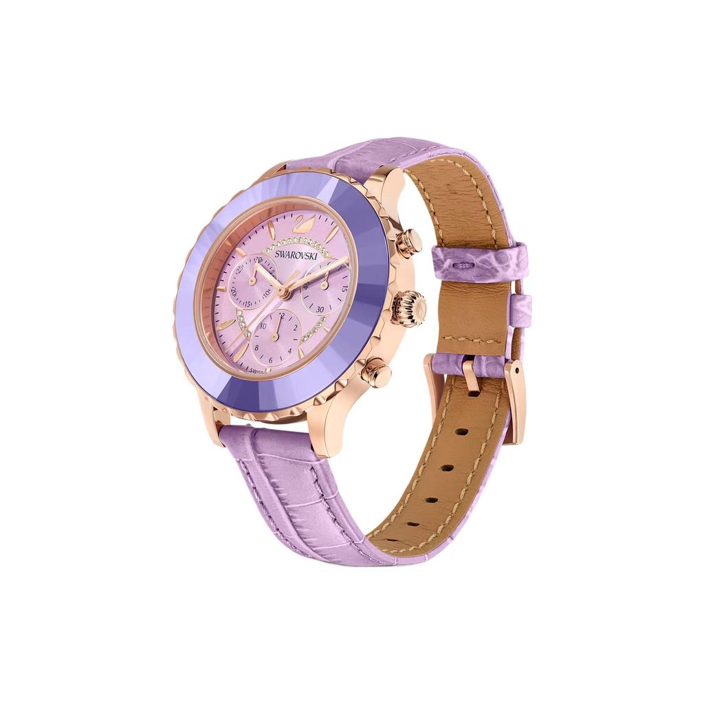 Swarovski Octea Lux Chrono Watch Quartz Movement Leather Strap Purple Dial Women watches 5632263