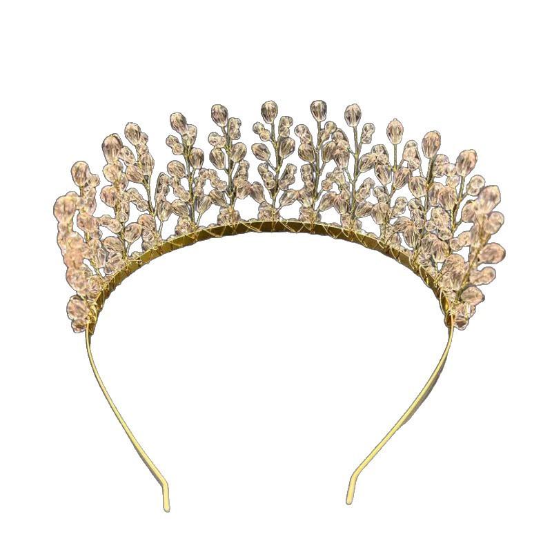 Handmade Crystal Hairband Women Wedding Party Bridal Headpiece Asymmetrical Design Champagne Pink
