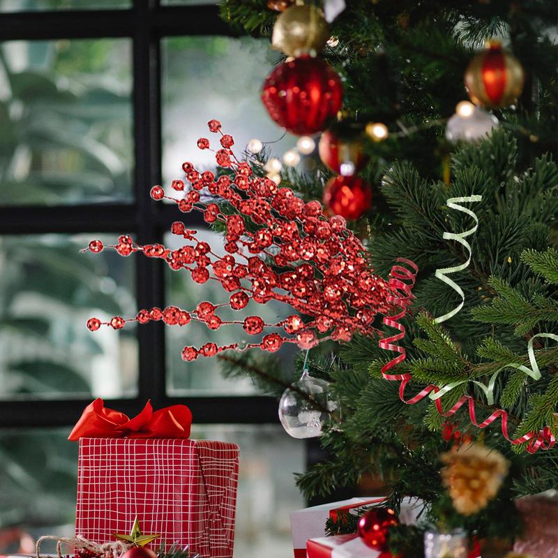 Christmas Tree Stems Christmas Glitter Berries Stems 15.75in Fake Glitter Berry Stem Ornaments Home Decor For Christmas Tree