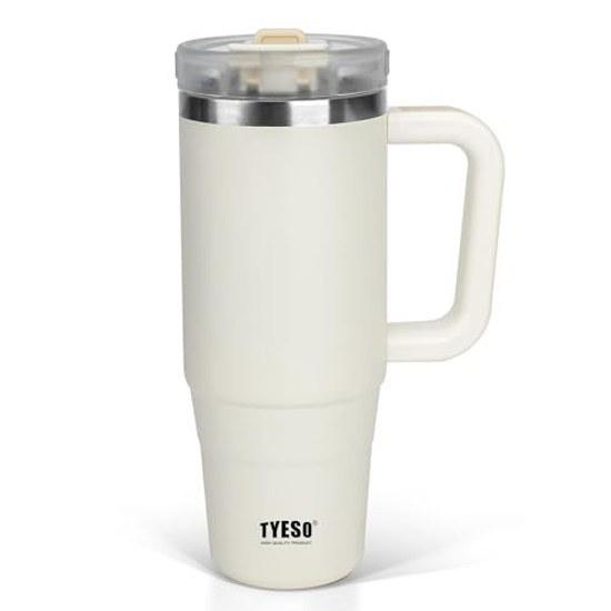 TYESO Tumbler 0.9L Water Bottle Insulated Stainless Steel Straw Handle Mug Outdoor Vacuum Double Wall Wide Mouth Large Capacity Direct Drinking Girls