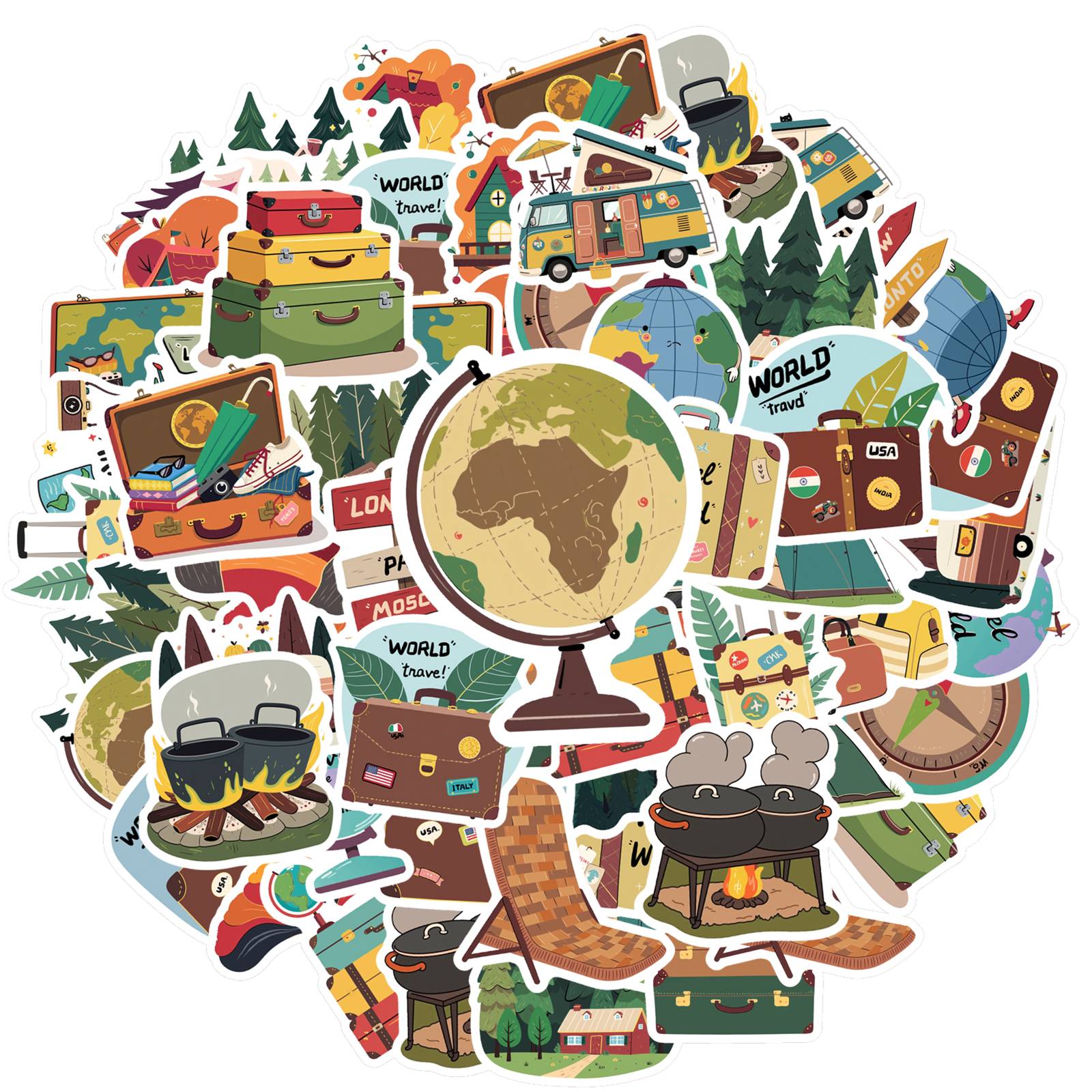 35pcs-70pcs Adventure Travel Stickers Retro Adventure Backpacking Stickers Adventure Decals For Guitar Laptop Helmet Skateboard