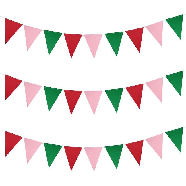 Meetppy 3 Pack Strawberry Party Decorations Red Pink Green Double Sided Paper Glitter Pennant Banner Paper Triangle Flags Bunting Hanging Decoration