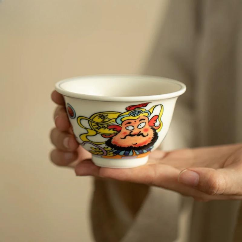 Jingdezhen Cultural Fukurokuju Teacup Boutique Painted Figure Master Cup Tasting Mug Tea Pair Meditation Cup Chinese Teaware