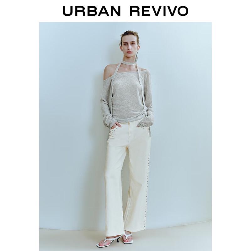 UR Women's Ribbon Pleated Off-Shoulder Knit Top