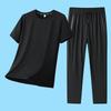 2026 Men's Summer Ice Silk Casual Round Neck Short Sleeve & Long Pants Set