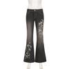Women Retro Y2k Baggy Denim Pants High Street Basic Trousers Floral Embroidery Jeans Vintage 2000s Low Rise Flared Jeans