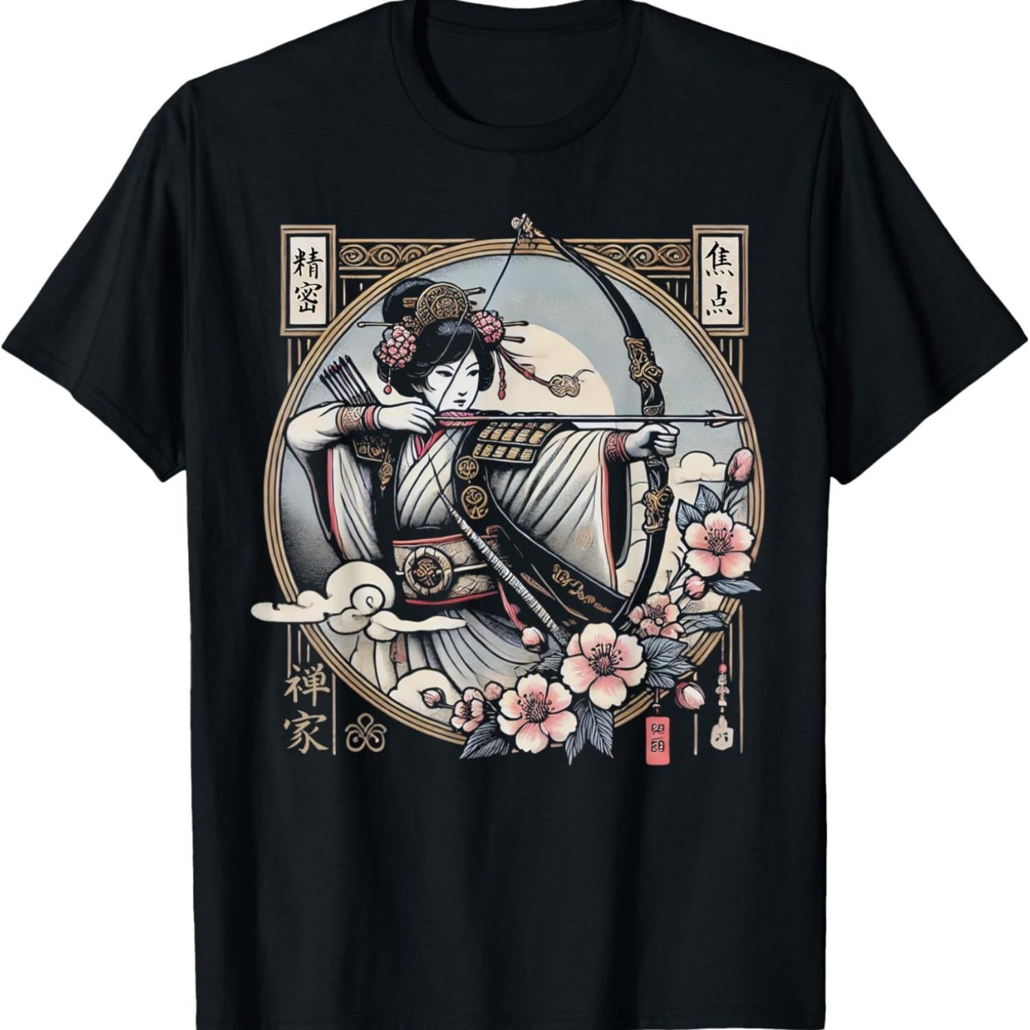 Elegant  Kyudo Archery Traditional Cherry Blossom T-Shirt S чёрный