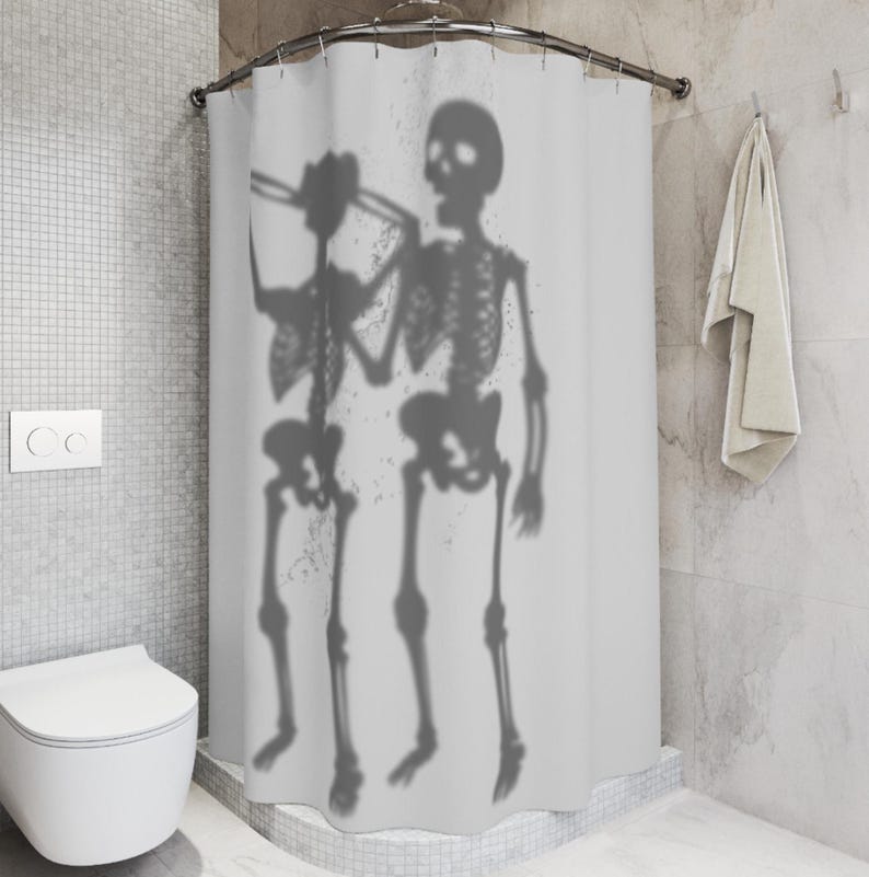 

Funny Skeleton Couple Halloween Shower Curtain With Wedding Theme Pattern, Humorous Bathroom Decor For Couples Gift Idea W60H190(CM)-1 Pcs