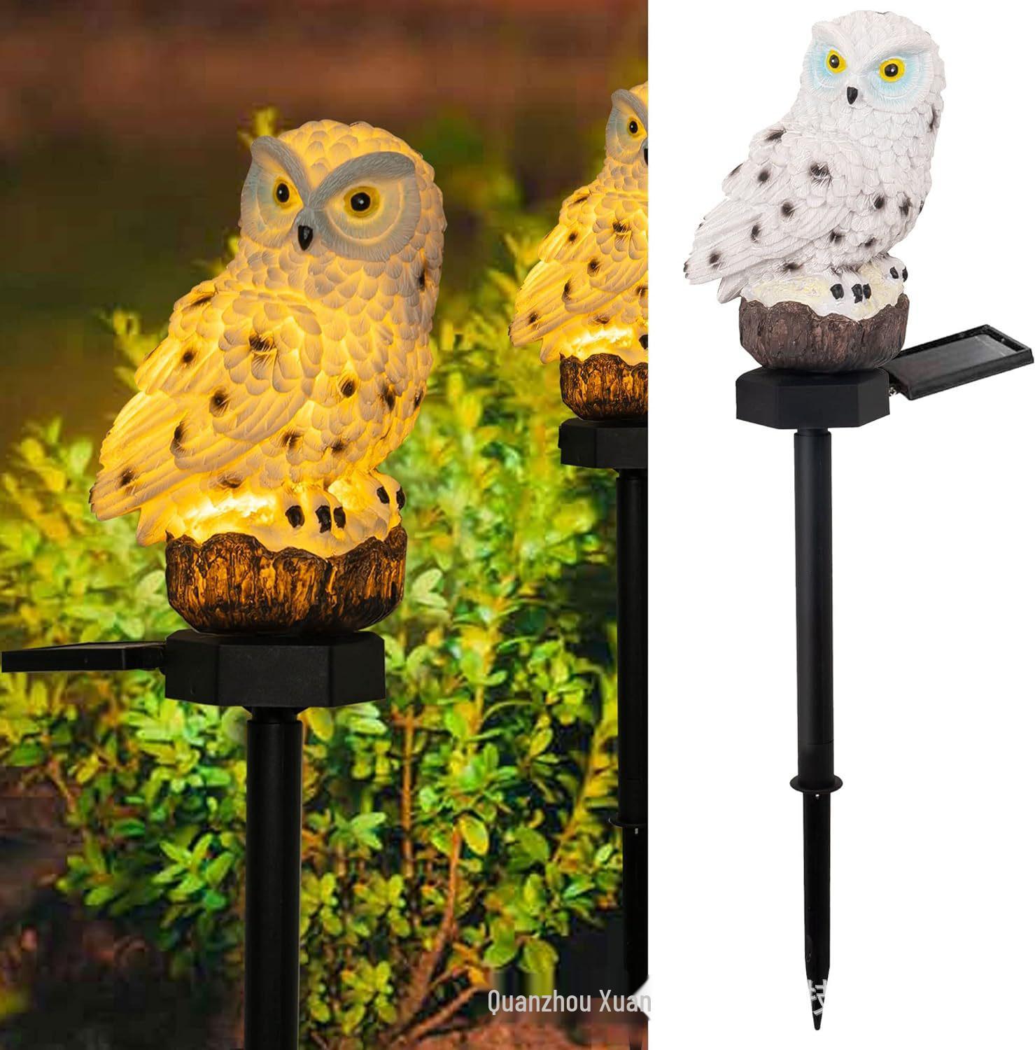 Owl Solar Lawn Lamp: Outdoor Resin Garden Light with Ground Plug