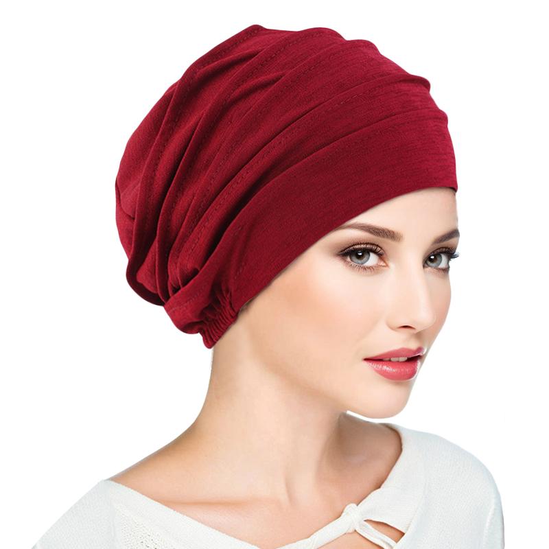Muslim Women Stretch Sleep Chemo Hat Cotton Beanie Sleep Hijab Turban Headwear Cap Head Wrap for Cancer Hair Loss Accessories