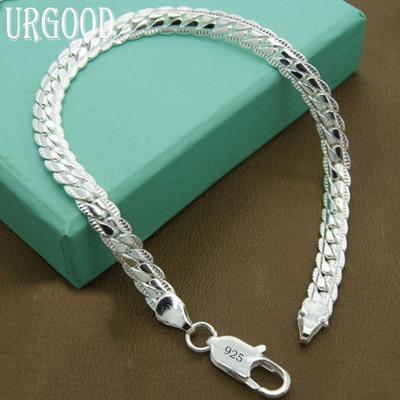 925 Sterling Silver 6mm Side Chain Bracelet Fashion Jewelry