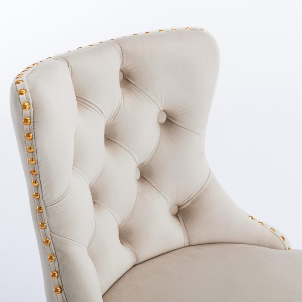 Velvet Swivel Bar Stools, Height 25-33 Inches, Tufted Button Back, Gold Nailhead Trim, Gold Base, for Kitchen Island Home Pub Cafe, Beige, DE1912BG
