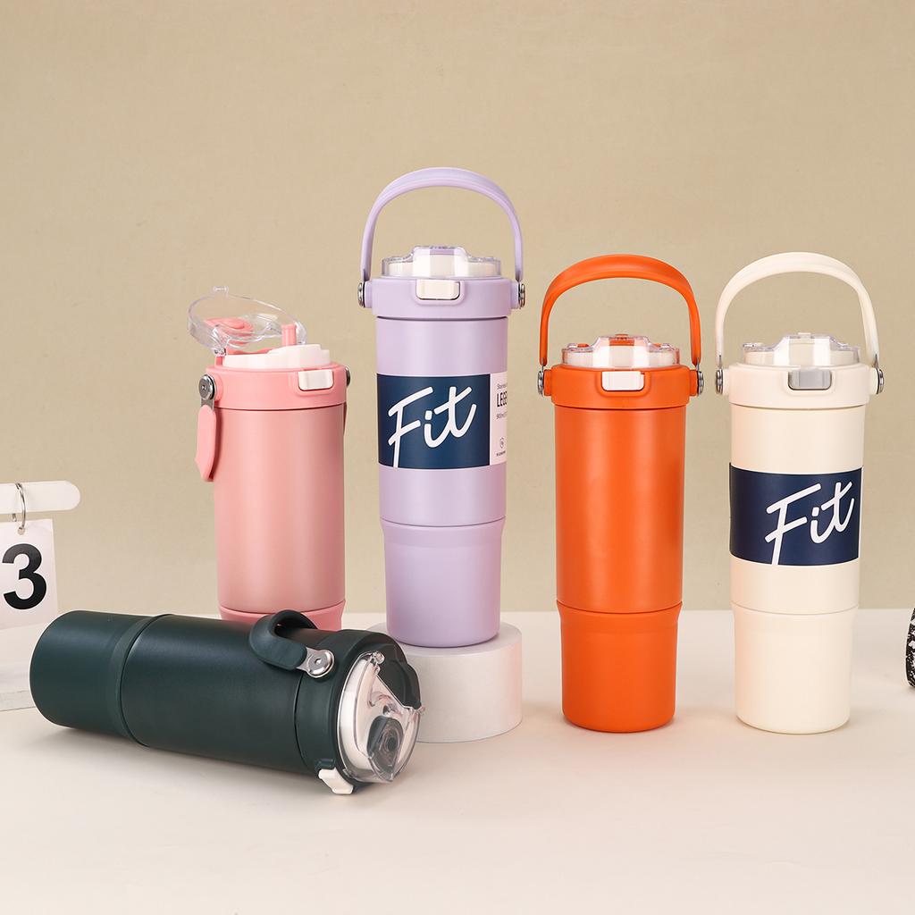 Stainless Steel Handle Car Cup Double Vacuum Spring Cover Thermos Cup Outdoor Fitness Sports Kettle