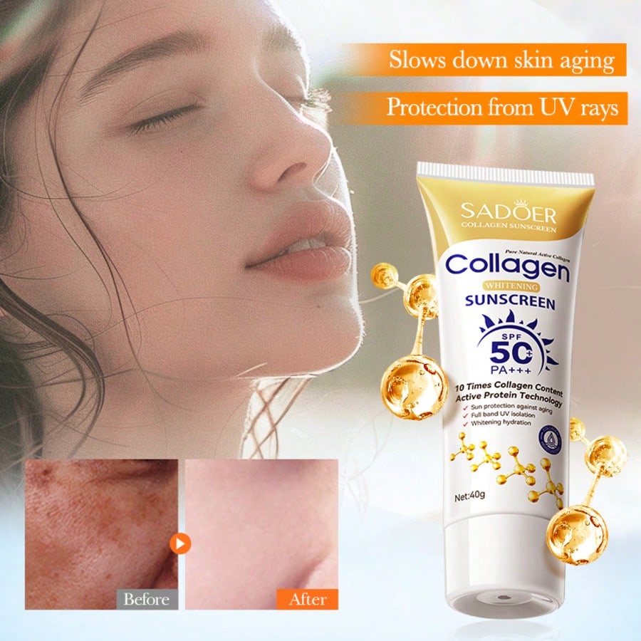 1pc Collagen Sunscreen, Oil-Free Formula, Waterproof, Lightweight Non-Greasy, For Face & Body, Daily