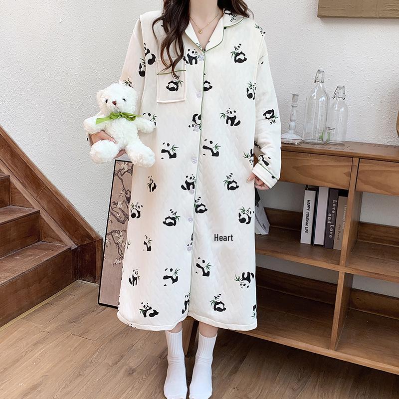 Umstandspajamakleid aus Luftbaumwolle für Herbst/Winter - Übergröße für pränatale, Krankenhaus- und postpartale/Stillzeit-Nutzung