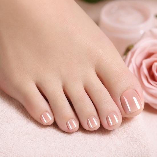 24Pcs Glossy Press on Toenails for Women, Short Square Stick-on Fake Nails, Removable Reusable Glue on False Toe Nails