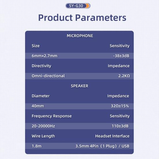 SY-G30 Wired Headphone Comfortable Noise Reduction Over-Ear Computer Headphone with Microphone for Online Course