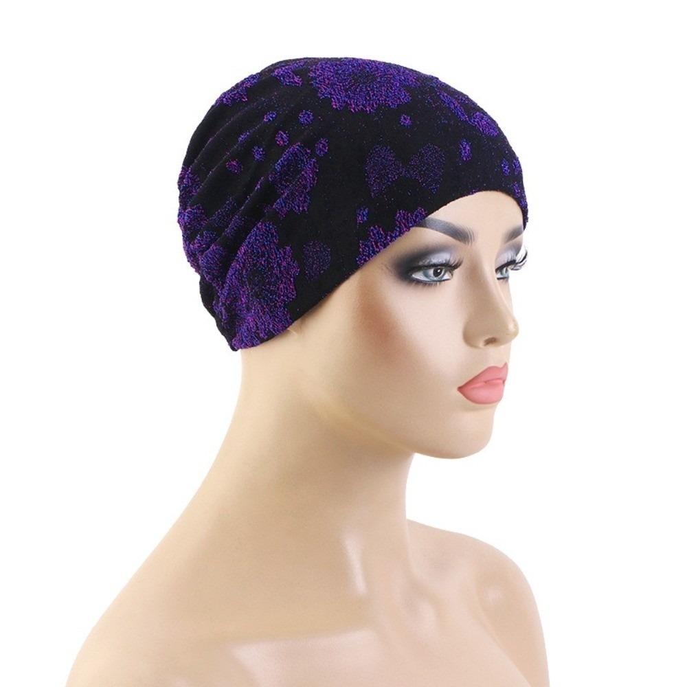Soft Material Hijab Inner Undercap Glitter Floral Print Chemo Head Wrap For Hair Loss