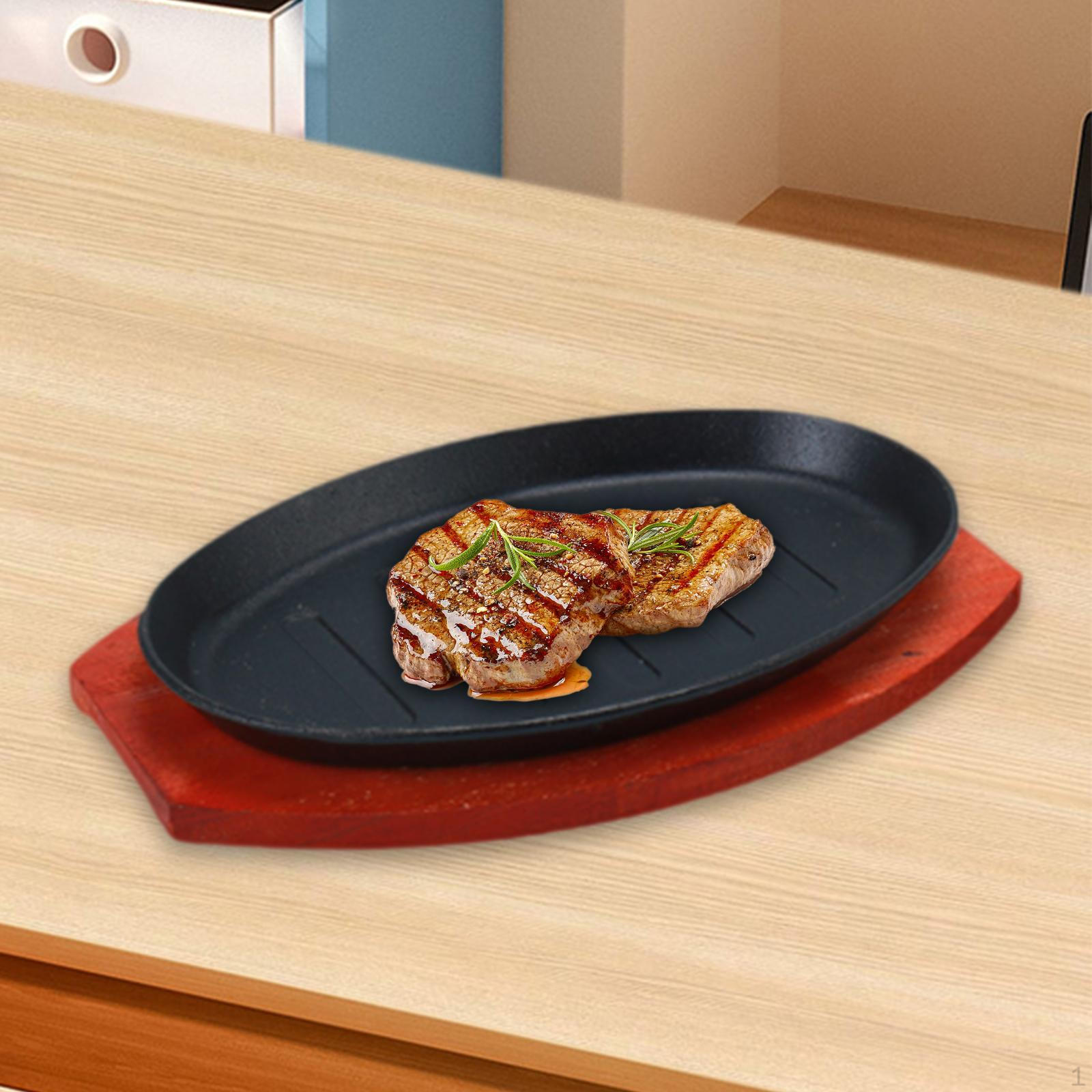 

Чугунная сковорода для стейков «Фахитас» с деревянным подносом для подачи горячего блюда