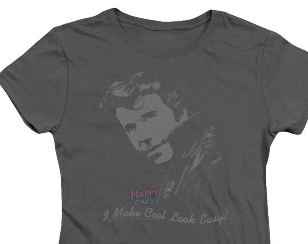 Happy Days Cool Fonz Juniors and Women Charcoal T-Shirts