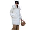 Women's Winter Autumn Thick Hooded White Duck Down Jacket Coat Loose Middle Long Solid Color Big Pocket Detachable Hat Down Coat