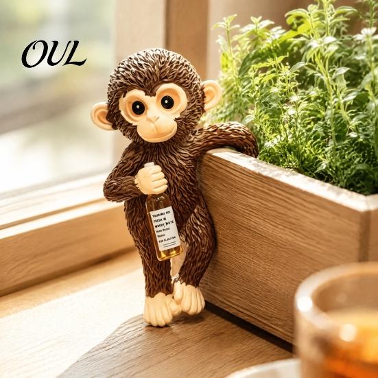Flower Pot Accessory Planter Hanging Monkey Statue, Resin Plant Hugger, Birthday Present for Mom Cute Miniature Figurine Edge Decoration