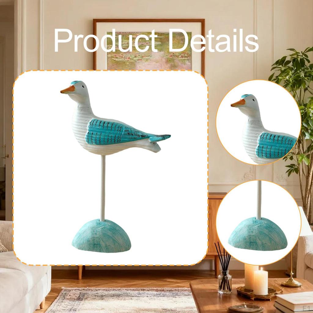 Wooden Seagull Figurine Animal Sculpture Art Figurines Artwork Sea Birds Statue Coastal Decor for