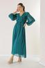 Flounced Collar, Banded Waist Belted, Lined Chiffon Dress