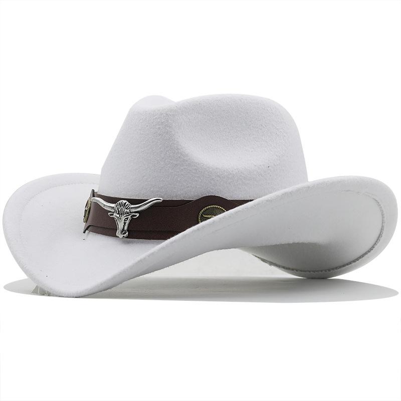 Top Hat Ethnic Style Cow Label Western Cowboy Top Hat Rolled Edge Retro Riding Hat Wool Felt Hat