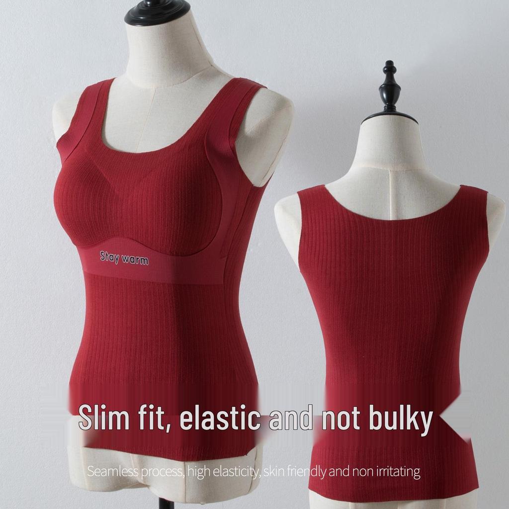 Damen Fleecegefütterte Schlankheitsweste mit eingebautem BH - Nahtlose Basisschicht für Herbst/Winter