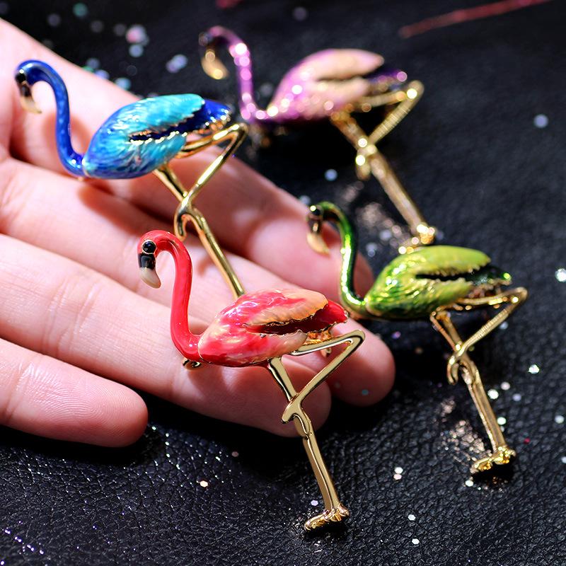 Cloisonné Flamingo & Pearl Brooch - Elegant Cartoon Pin Corsage