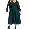 Spring V-Neck Waist-Cinching Puff Sleeve Dress with Pockets for Women