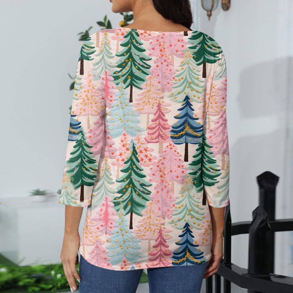 Women's Casual Fashionable Sexy Comfortable V-Neck Christmas Three-Quarter Sleeve Top