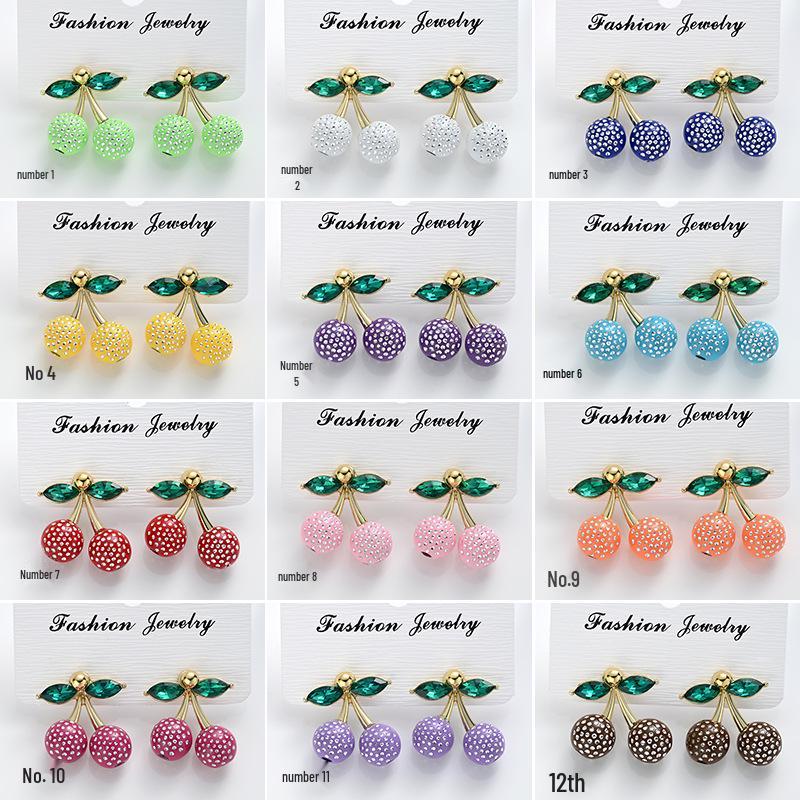 Vibrant 3D Cherry Rhinestone Earrings: Sweet, Fresh, and Versatile Daily Accessory