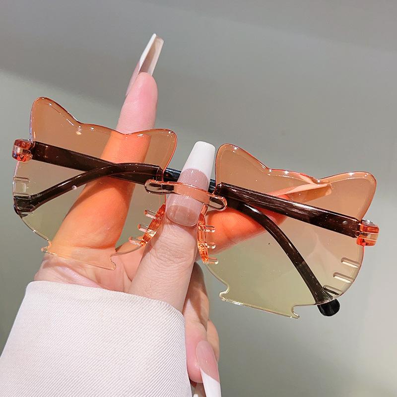 Cute Kitten Face Lenses, Rimless Sunglasses, Fashionable Color Matching, Cartoon Children's Photo Concave Sunglasses
